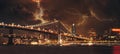 Lightning striking the Brooklyn Bridge in New York