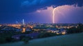 Lightning striking city skyline Royalty Free Stock Photo