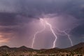 Thunderstorm lightning bolt striking a mountain range Royalty Free Stock Photo