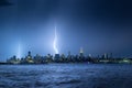 Lightning striking New York City Midtown skyscrapers at twilight Royalty Free Stock Photo