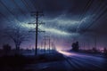 Lightning Struck Power Lines Realistic. Generative AI Royalty Free Stock Photo