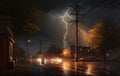 Lightning Struck Streetlights. Generative AI