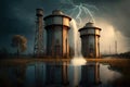 Lightning Struck Water Towers. Generative AI