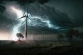 Lightning Struck Wind Turbines. Generative AI