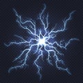 Lightning thunder. Flash electricity, spark strike, blue light blitz electric flare, natural energy flash lightning