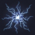 Lightning thunder. Flash electricity, spark strike, blue light blitz electric flare, natural energy flash lightning Royalty Free Stock Photo