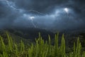 Lightning and thunder storm over the mountains in monsoon season