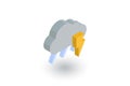Lightning, thunder storm, rain and cloud isometric flat icon. 3d vector Royalty Free Stock Photo