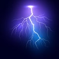 Lightning. Thunder storm realistic lightnings. Vector Illustration isolated on dark background Royalty Free Stock Photo