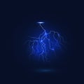 Lightning or thunderbolt light isolated realistic sky thunderstorm electric spark flash on dark blue Royalty Free Stock Photo