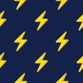 Lightning or thunderbolt pattern on the dark blue background. Seamless pattern