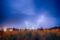 Lightning thunderbolts over charlotte skyline