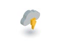 Lightning, thunderstorm cloud, weather isometric flat icon. 3d vector Royalty Free Stock Photo