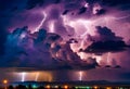 Lightning thunderstorm on cloudy night sky. weather