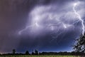 Lightning thunderstorm flash concept weather cataclysms hurricane tornado storm flashes in the night sky Royalty Free Stock Photo
