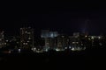Lightning thunderstorm flash over the night city. Concept on topic weather, cataclysms Royalty Free Stock Photo