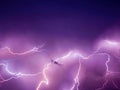 Lightning thunderstorm flash over the night sky. Concept on topic weather