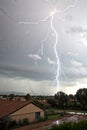 Lightning and thunderstorm flash with raining background Royalty Free Stock Photo