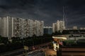 Lightning, before a thunderstorm strikes a lightning rod