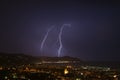 Lightning and thunderstorm on the Tigullio Gulf - Chiavari - Italy Royalty Free Stock Photo