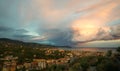 Lightning and thunderstorm on the Tigullio Gulf - Ligurian sea - Chiavari - Italy Royalty Free Stock Photo