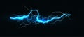 Lightning various colors, glowing thunderbolt and brightning power shock magic lines on black background. Vector