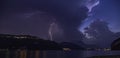 lightning violent storm on the river of the como lake