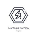 lightning warning outline icon. isolated line vector illustration from signs collection. editable thin stroke lightning warning