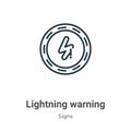 Lightning warning outline vector icon. Thin line black lightning warning icon, flat vector simple element illustration from Royalty Free Stock Photo