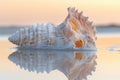 A lightning whelk shell on a beach, detailed and natural, serene setting Royalty Free Stock Photo