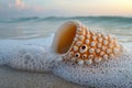 A lightning whelk shell on a beach, detailed and natural, serene setting Royalty Free Stock Photo