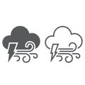 Lightning and wind icon. solid and outline.