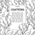 Lightnings vector banner in doodle and sketch style. Hand drawn poster for printing, postcard