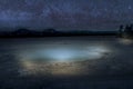 Lightpaint on biscuit basin with the milky way on the background