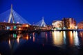 The lights of BostonÃ¢â¬â¢s Zakim Bridge in Boston