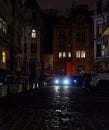 The lights of the car in the evening in Vozdvizhenska street Royalty Free Stock Photo