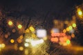 Lights from cars. Bokeh. Steaming through the wet glass Royalty Free Stock Photo