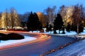 The lights of cars on the road in winter. Royalty Free Stock Photo