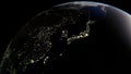The lights of cities on Earth, in the center of Japan, 3D rendering