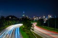 Lights in the city at night. Skyline and traffic on the streets of Chicago Royalty Free Stock Photo