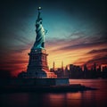 Statue of Liberty and Glowing New York City skyline Royalty Free Stock Photo