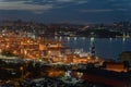 Lights at the commercial seaport of Vladivostok, the largest year-round port in the Russian Far East.