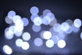 Lights on dark blue background. Christmas, New Year, night town landscape view concept defocus bokeh Royalty Free Stock Photo