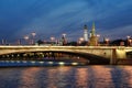 Lights of Festive Bolshoy Moskvoretsky Bridge in Twilight