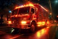 Lights flashing on a fire engine. AI