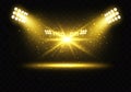 Bright yellow spotlights illuminate a dark space, converging at the center Royalty Free Stock Photo
