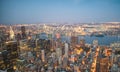 Lights of Manhattan at night, aerial view of New York City Royalty Free Stock Photo