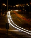 Lights of midnight traffic in Slovakia Royalty Free Stock Photo