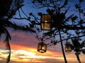 Lights with sunset in the background, Kerala, India Royalty Free Stock Photo