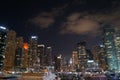 Lights of the night city. Dubai, United Arab Emirates. Royalty Free Stock Photo